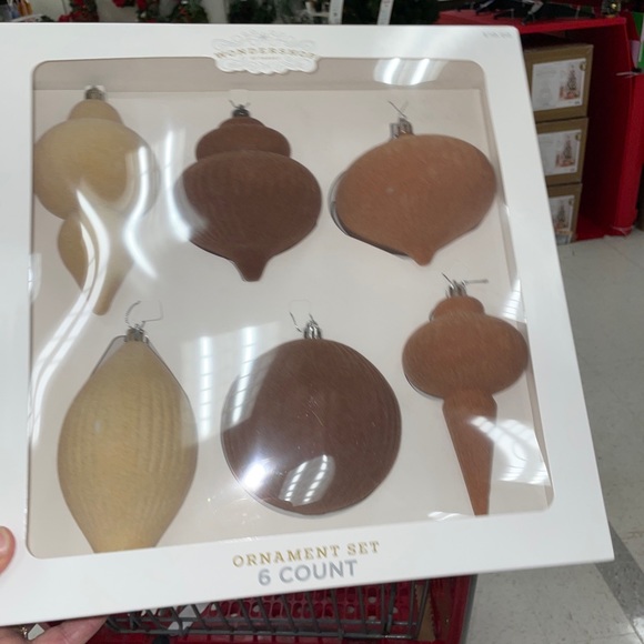 Brown/ Flocked Finial Christmas Tree Ornament Set 6pc - Wondershop. BROWN - Picture 4 of 10